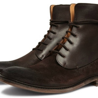 Handmade Dark Brown Leather Suede Lace Up Boot - Thumbnail 1
