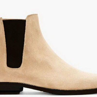 Ankle men's beige suede chelsea handmade fashion boots - Thumbnail 3