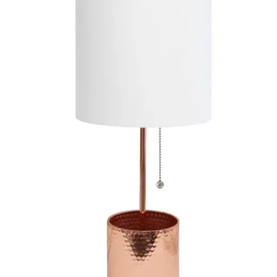 Simple designs hammered metal organizer table lamp with usb charging port and fabric shade - lt1085-rgd - Thumbnail 1