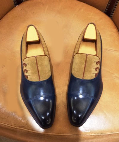 Men's Two Tone Button Leather & Suede Cap Toe Handmade Dress Shoes
