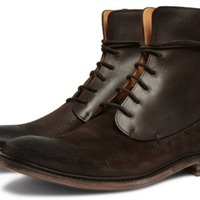 Handmade Men's Fashion Black Leather & Suede Lace Up Ankle Boots - Thumbnail 1