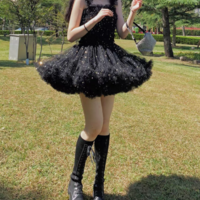 Women Girl Pink Nude Mini Tulle Puffy A-line Short Birthday Party Outfit High Waisted Sparkly Layered Tulle Tutu Skirt - Thumbnail 8