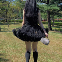 BLACK Mini Tulle Puffy A-line Short Birthday Party Skirt Outfit High Waisted Sparkly Layered Tulle Tutu Skirt - Thumbnail 1
