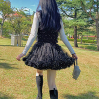 BLACK Mini Tulle Puffy A-line Short Birthday Party Skirt Outfit High Waisted Sparkly Layered Tulle Tutu Skirt - Thumbnail 2