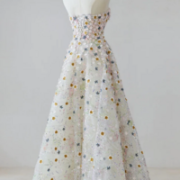 A Line Sweetheart Neck Tulle Lace Flower Long Prom Dress, Long Formal Dress KPP1780 - Thumbnail 1