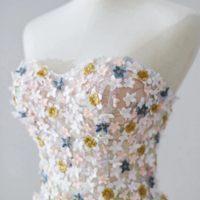 A Line Sweetheart Neck Tulle Lace Flower Long Prom Dress, Long Formal Dress KPP1780 - Thumbnail 3