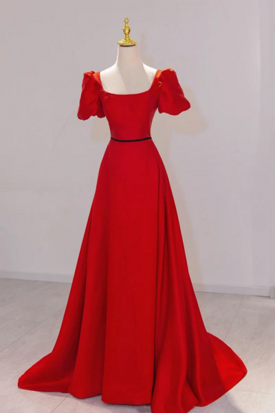 Elegant Satin Long Prom Dress, Simple A Line Red Evening Party Dress KPP1781