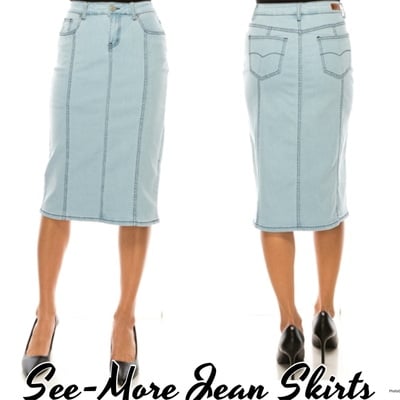 Natalie mid length light wash denim skirt 