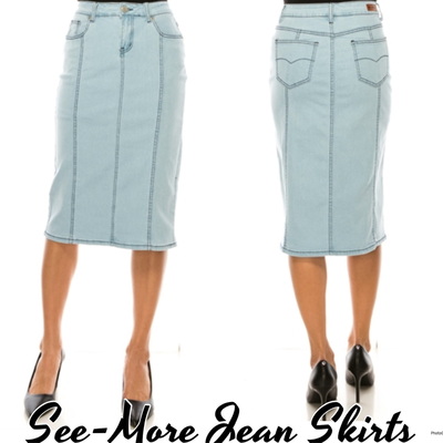 NATALIE MID LENGTH LIGHT WASH DENIM SKIRT 