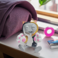 Cuddly Calico Cat Hoodie Robot Resin Art Toy Figurine - Thumbnail 3