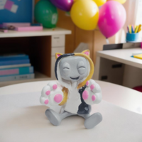 Cuddly Calico Cat Hoodie Robot Resin Art Toy Figurine - Thumbnail 6