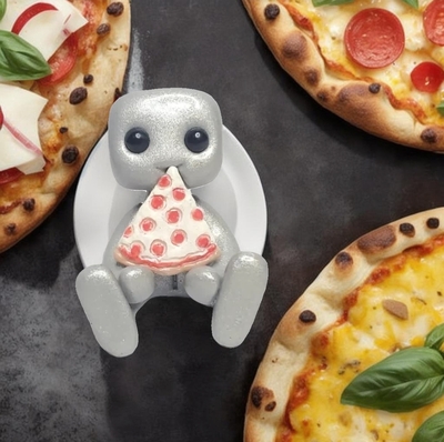 Pizza Party Robot Resin Figurine Kawaii Desk Buddy