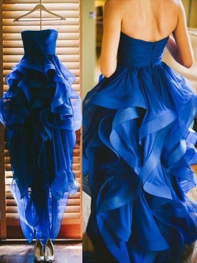 Hi Low Royal Blue Prom Dresses 