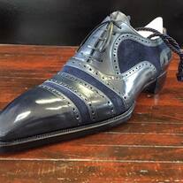 Handmade Classic Gray and Blue Suede Oxford Dress Shoes