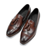 Handmade Men Wing Tip Brogue Brown & Black Leather Dress Formal Tussle Moccasins - Thumbnail 1
