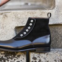 Handmade men Black Side Buttons Two Tone Color Boots - Thumbnail 2