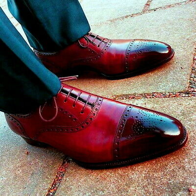Maroon tone burnished cap toe magnificiant superior leather lace up men shoes