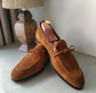 New handmade Men's Oxford Tassels Shoes,Men's Tan Brown Suede Loafer Slips Shoes