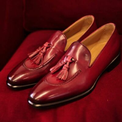 New men's pure leather stylish loafer tassel burgundy color shoes for men's