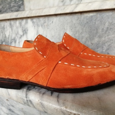 Handmade men's loafer shoes, men's tan brown suede loafer slips formal shoes.