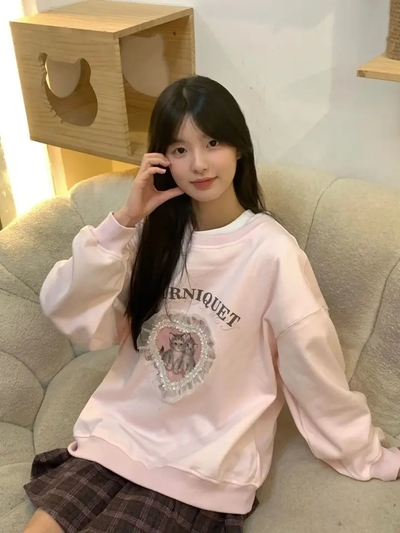 Pink Cat Heart Sweatshirt 