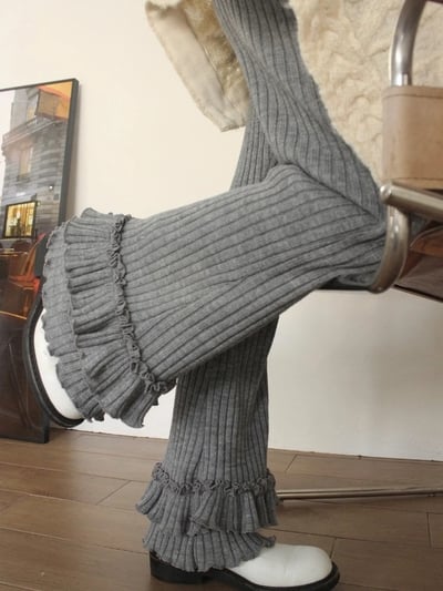 Grey Pleated Layer Knit Pants