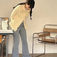 Grey Pleated Layer Knit Pants - Thumbnail 2