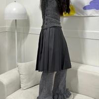 Grey Pleated Layer Knit Pants - Thumbnail 4