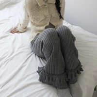 Grey Pleated Layer Knit Pants - Thumbnail 7