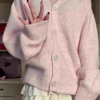 Pink V Neck Cardigan  - Thumbnail 1