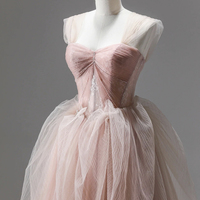 Pink Tulle Long Prom Dress, Off the Shoulder Evening Party Dress - Thumbnail 1