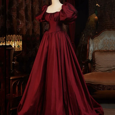 Burgundy satin long prom dress, beautiful formal dress party dress - Thumbnail 1