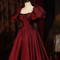 Burgundy Satin Long Prom Dress, Beautiful Formal Dress Party Dress - Thumbnail 1