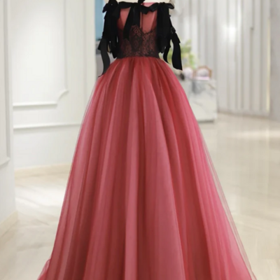 A line tulle watermelon red long prom dress, watermelon red tulle long formal dress kpp1783