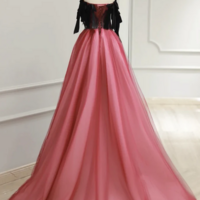 A Line Tulle Watermelon Red Long Prom Dress, Watermelon Red Tulle Long Formal Dress KPP1783 - Thumbnail 3
