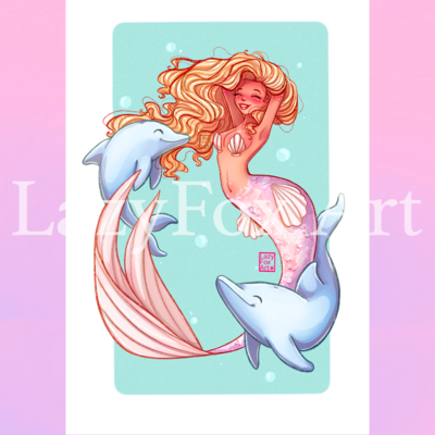 Dolphin mermaid print