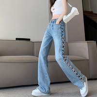Fashion Braid Hollow Out Women Jeans - Thumbnail 2