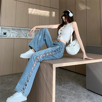 Fashion Braid Hollow Out Women Jeans - Thumbnail 4