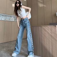 Fashion Braid Hollow Out Women Jeans - Thumbnail 7