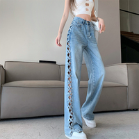 Fashion Braid Hollow Out Women Jeans - Thumbnail 5