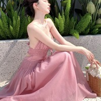 Sexy Pink Backless Maxi Dress - Thumbnail 4
