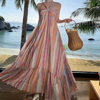 Boho Rainbow Stripe Halter Maxi Dress - Thumbnail 6