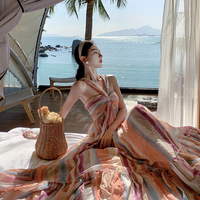 Boho Rainbow Stripe Halter Maxi Dress - Thumbnail 5