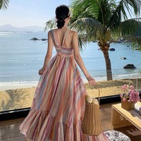 Boho Rainbow Stripe Halter Maxi Dress - Thumbnail 7