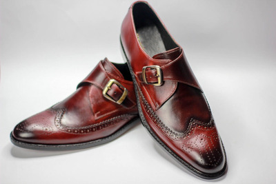 Handmade Brown Single Buckle WingTip Cow Leather Shoes ,Formal Classic Shoes