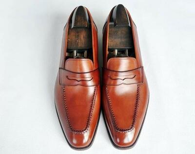 Brown Leather Fashion Handmade Men's Penny Loafer Shoes