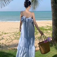 Light Blue Ruffle Off Shoulder Maxi Dress - Thumbnail 3
