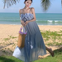 Light Blue Ruffle Off Shoulder Maxi Dress - Thumbnail 5
