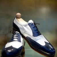 Handmade Two Tone Leather Lace Up Wing Tip Men's Dress Shoes - Thumbnail 1