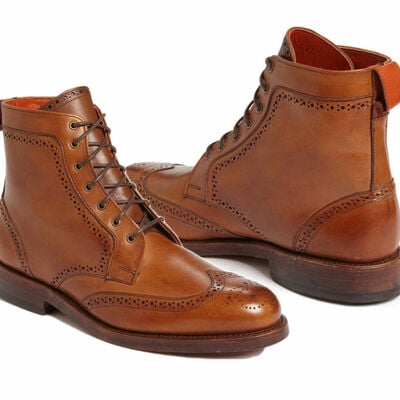 Handmade ankle high leather formal dress wing tip chelsea boot - Thumbnail 1